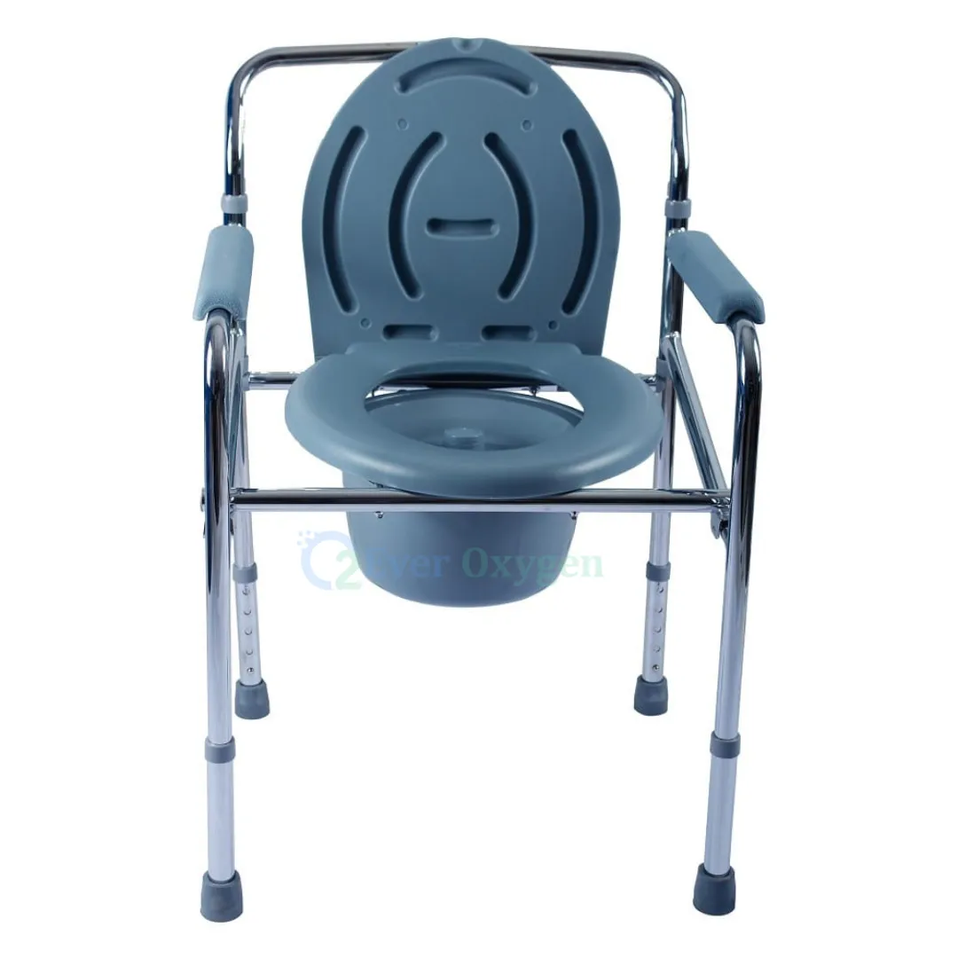 Foldable Steel Commode Toilet Chair with Backrest — image 2
